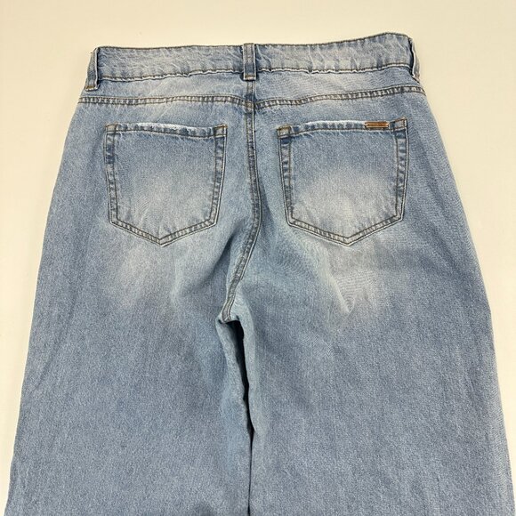 Eva Castilla Wide Leg Crop Women's size 12 Medium Wash Blue Denim Jeans - Picture 5 of 5